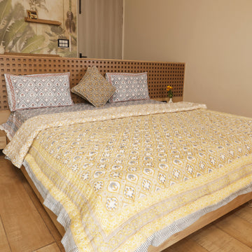 Pushp Bedding Collection Set of 6 (1 Bedcover, 2 Pillow cover, 1 Quilt, 2 Linen cushion covers)