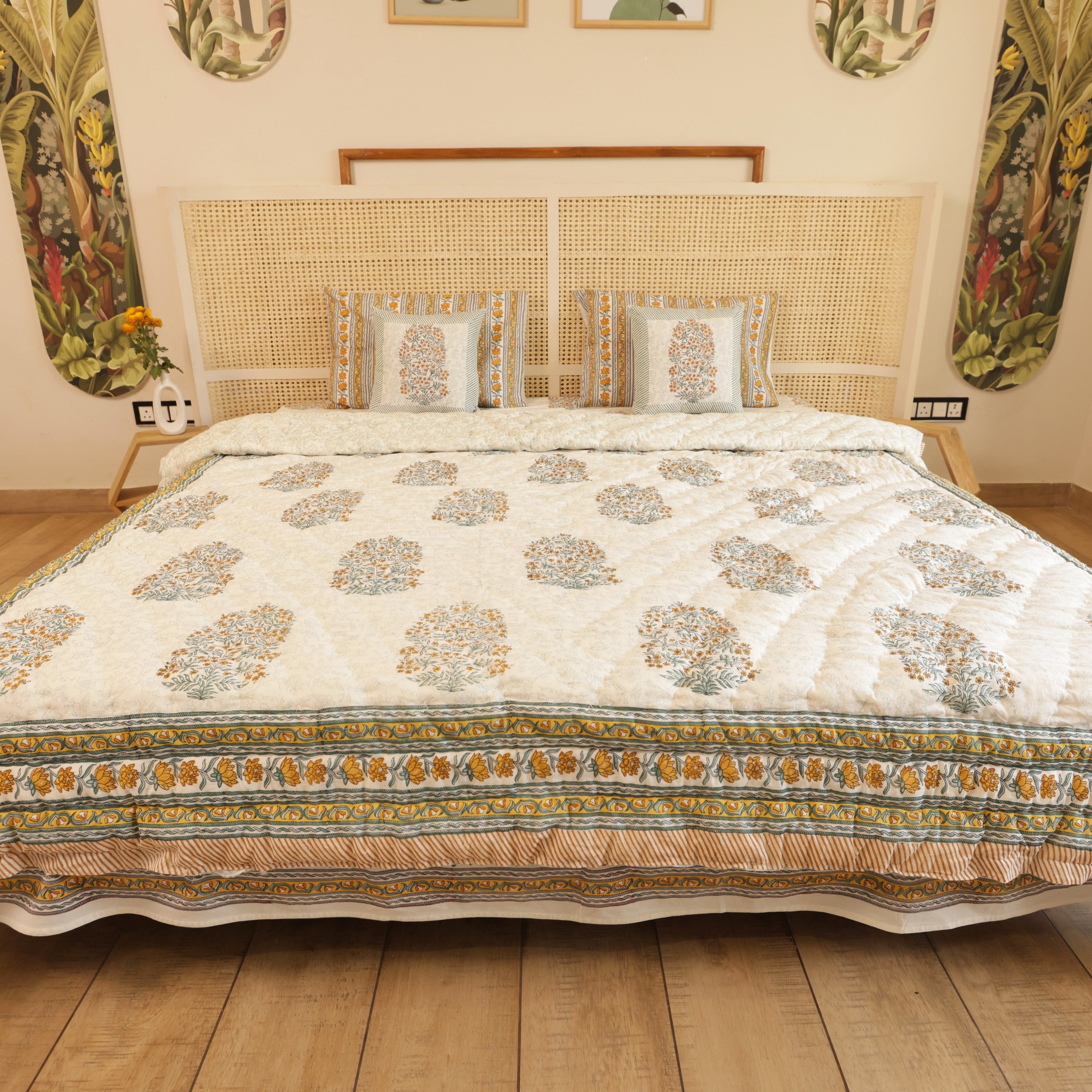 Boota Garden Bedding Collection Set of 6 (1 Bedcover, 2 Pillow cover, 1 Quilt, 2 Cotton cushion covers)