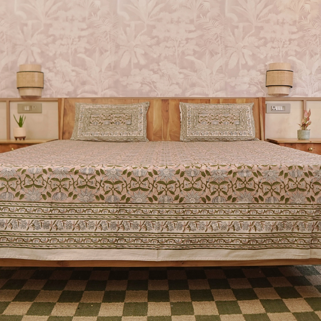 Gulraaz Golden Rose Bedcover with 2 Pillow Covers