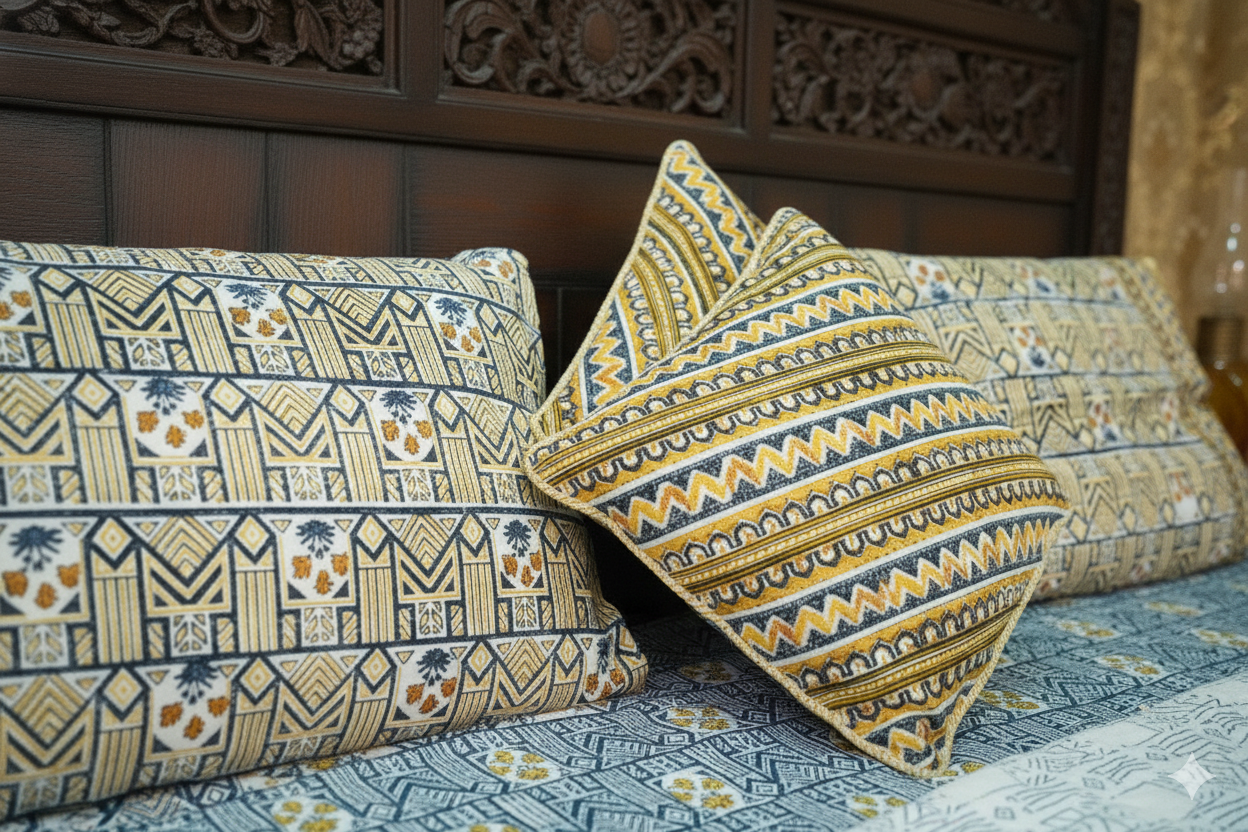Tribal Bloom Bedding Collection Set of 8  (1 Bedcover, 2 Pillow cover, 1 Quilt, 2 Cotton cushion covers, 2 Linen Cushion covers)