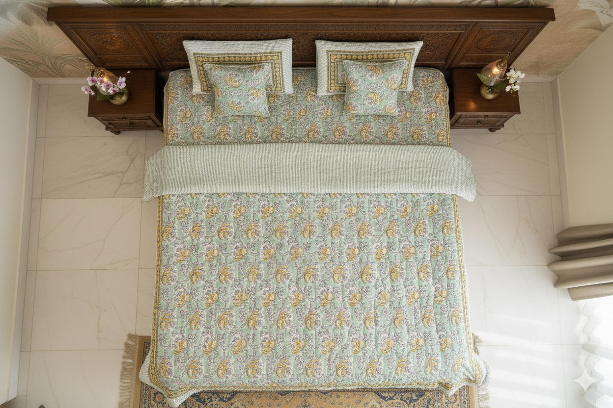Vintage Breeze Bedding collection Set of 6 (1 Bedcover, 2 Pillow cover, 1 Quilt, 2 Cotton cushion covers)