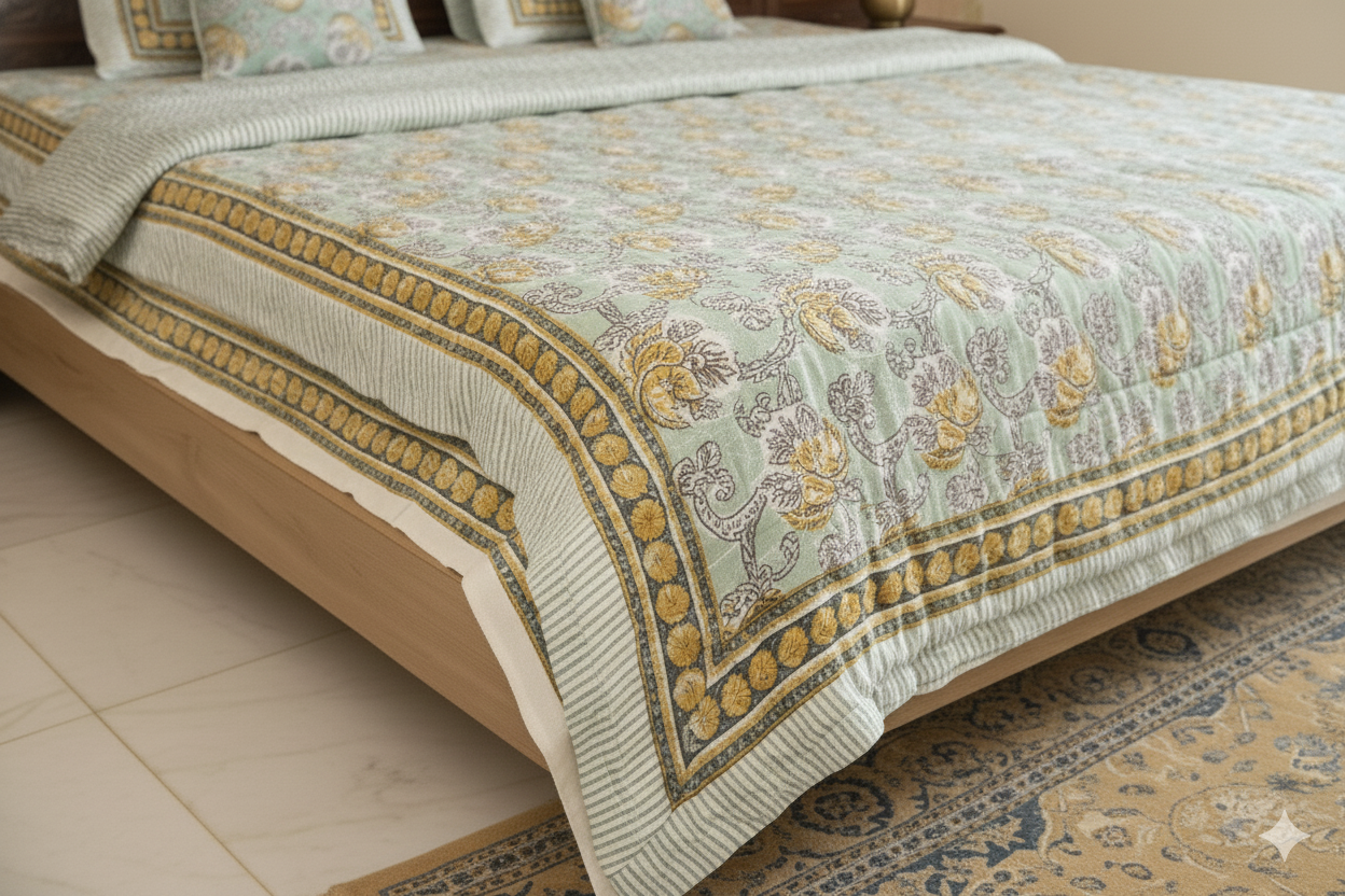 Vintage Breeze Bedding collection Set of 6 (1 Bedcover, 2 Pillow cover, 1 Quilt, 2 Cotton cushion covers)